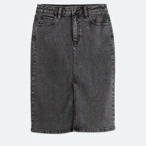 Just USA Washed Black High-Rise Midi Denim Skirt